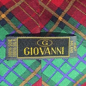 Creazione Giovanni Milano Silk Tie Italy Bold Geometric PLAID Red Blue Gold Gren